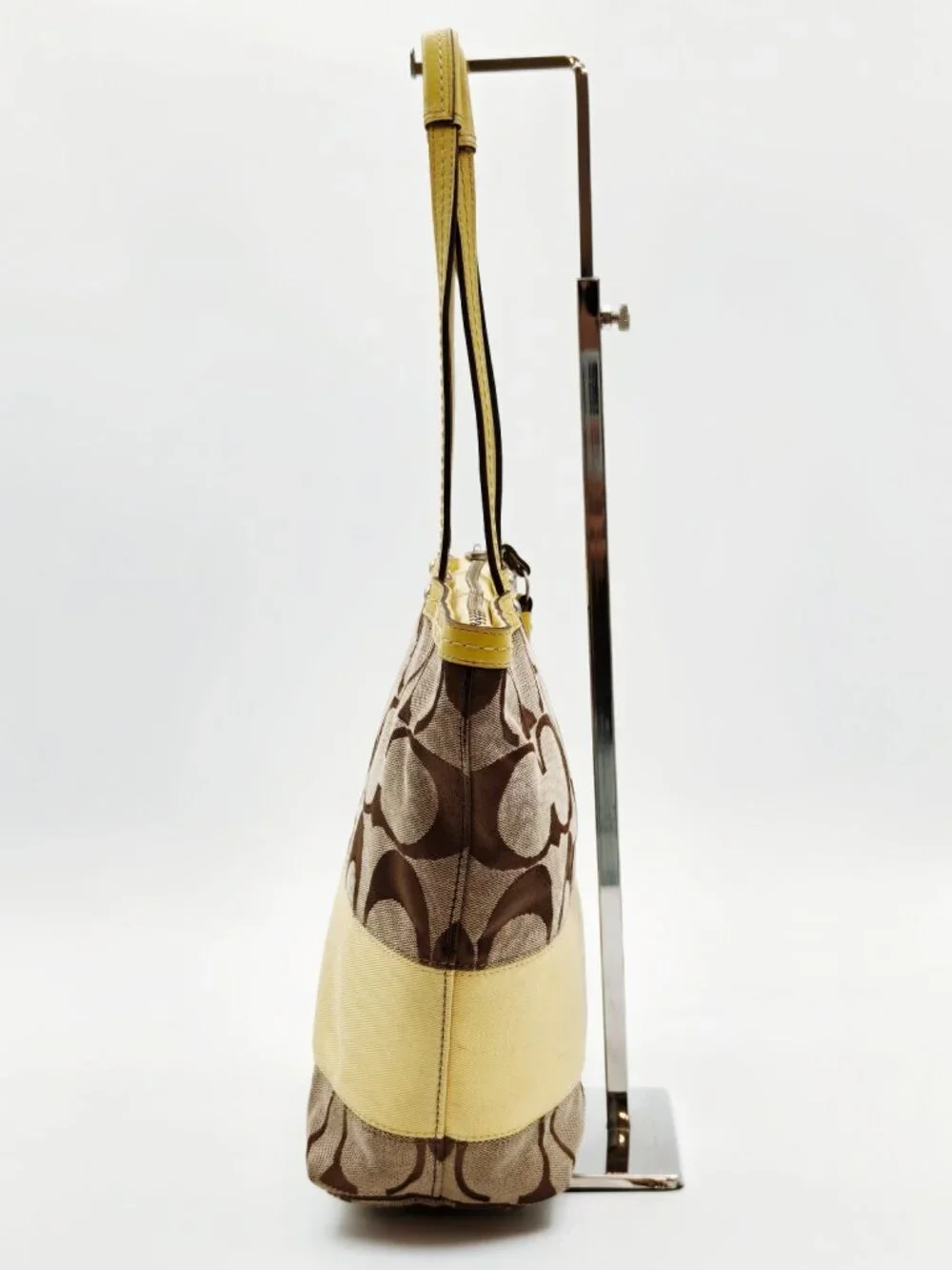 Coach Signature C Canvas Tote Bag Brown Yellow Leather Shoulder Bag